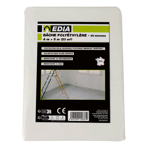 Bâche de protection imperméable pour chantier - Bâche transparente - 5,00 M x 4,00 M - 20,00 M²