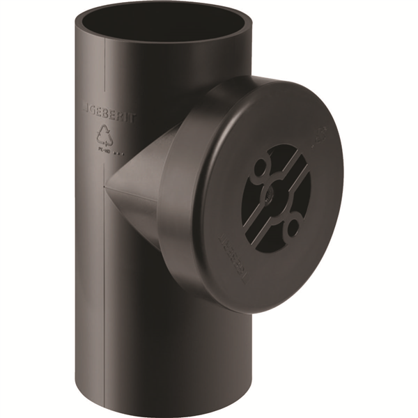 Pièce de nettoyage 90° Geberit PE avec trappe de visite ronde: d=90mm, d1=90mm