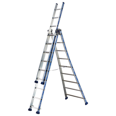 Echelle transformable 3 plans Tubesca Platinium 3 x 10 échelons repliée 2.94 m déployée 6.86 m