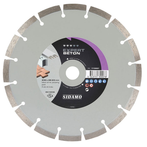 Disque diamant ⌀230 mm - Expert Béton Sidamo - Alésage 22,23 mm - Pour béton armé, parpaing et pavé