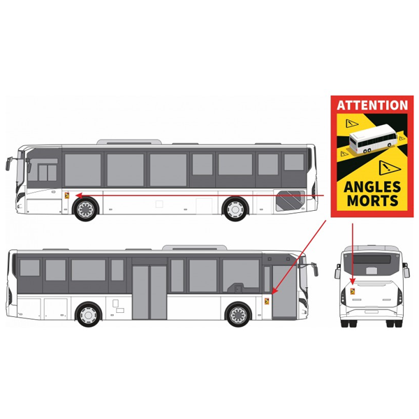 Autocollant sticker adhésif "Attention angles morts" pour bus - 170 x 250 mm - Lot de 10