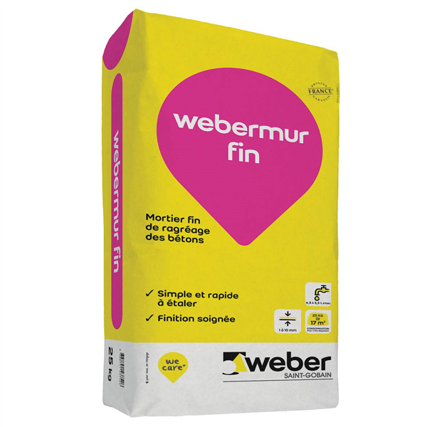 Mortier fin de ragréage des bétons Weber Mur Fin