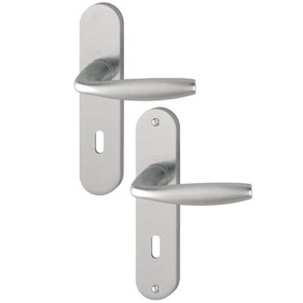 Poignée de porte clé en L - New York Hoppe - porte 38 - 47mm carré 7mm - Alu aspect inox