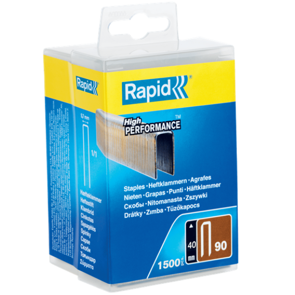 Agrafe étroite n°90 Rapid pour agrafeuse pneumatique PBS151 - acier galvanisé - longueur 40 mm - boîte de 1500