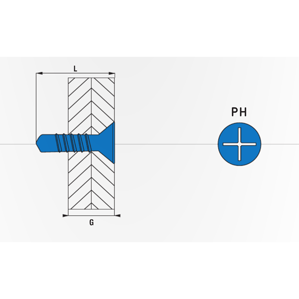 Vis autoperceuse acier zinguée tête fraisée empreinte cruciforme PH2 - 3,9 MM x 25 MM - boîte de 500