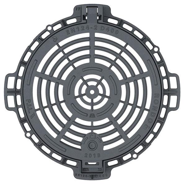 Regard eau pluviale avec grille en fonte D400 Rondo PMR - articulé et verrouillé - ∅850 mm passage utile ∅600 mm