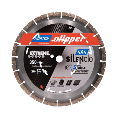 Disque diamant ⌀ 350,0 mm - 4x4 Silencio - Alésage 25,4/20 mm - Pour béton, béton armé, asphalte et granit