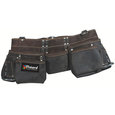 Poche à outils à 9 poches  avec ceinture Théard - Cuir tanné et huilé -  2 anneaux pour marteaux