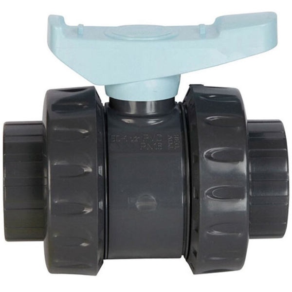 Vanne 1/4 de tour pour fluide sous pression - raccords femelles en PVC-U à coller - diamètre 50 mm