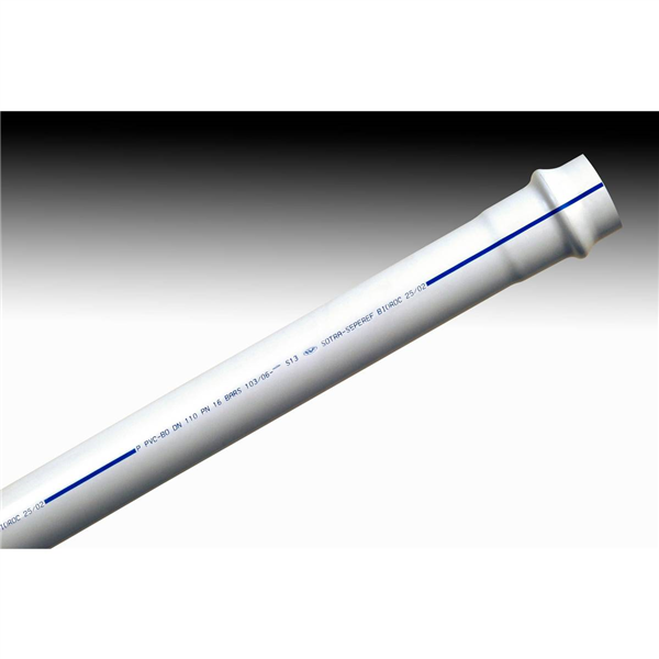 TUBE PVC BI-ORIENTE BIOROC PN16 DN 110 6M BLANC BANDES BLEUES A JOINT