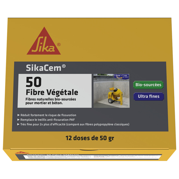 Fibres naturelles Bio-sourcées pour béton et mortier - SikaCem 50 Fibre Végétale - Boîte de 12 sachets de 50 g