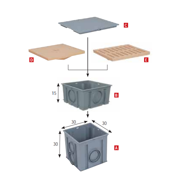 Couvercle piéton de regard d'eaux pluviales à clipser - 300 mm x 300 mm - PVC - Gris
