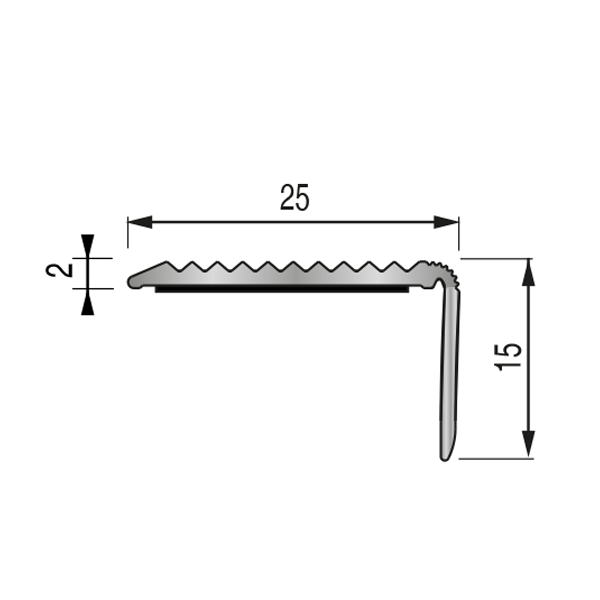 Nez de marche strié adhésif Dinac 25S - Aluminium - 25 MM x 15,0 MM - 3,00 M