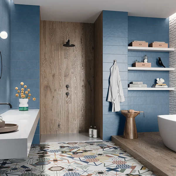 Faïence murale hexagonale effet carreaux de ciment - Stay - 23 x 26 cm - ép. 9 mm - mix de 16 pièces