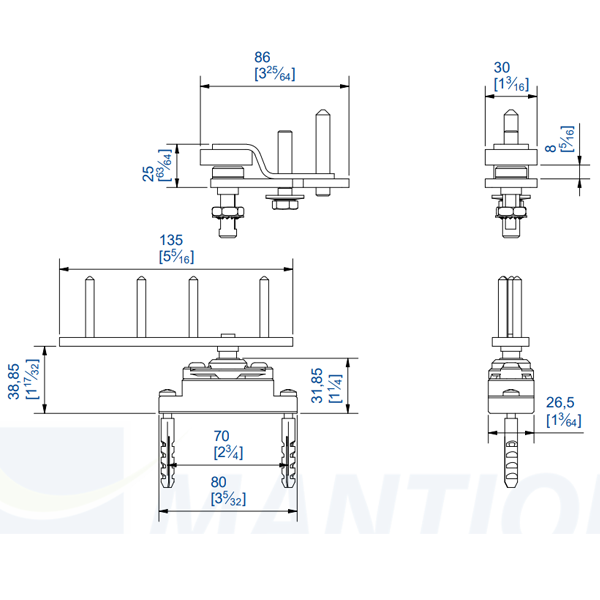 Pivot haut et pivot bas avec butée intégrée Mantion 1101PFHB pour système pliant Opentec FW75
