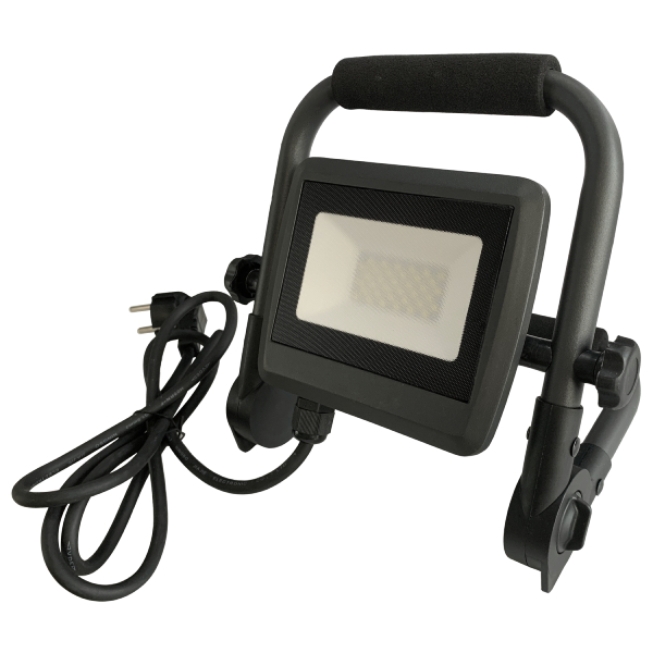 Projecteur chantier LED filaire - 21 x 24 x 6 cm - 30 W - 2700 lm - 6400 K - IP65 pour travaux extérieurs
