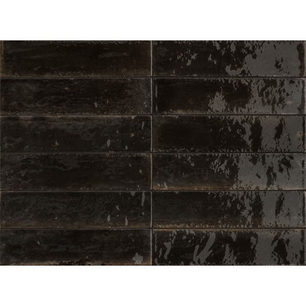 Faïence brillante effet Zellige - Look Glossy - 24,0 CM x 6,0 CM - ép. 10,00 MM - Nero