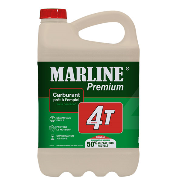 Carburant prêt à l'emploi pour moteurs 4 temps - Marline Premium 4T - Essence Alkylate - Bidon de 5 litres