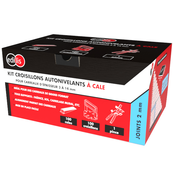 Kit croisillons autonivelants à cale - joints 2 mm - Edilis - pour carrelages d'épaisseurs 3 à 14 mm