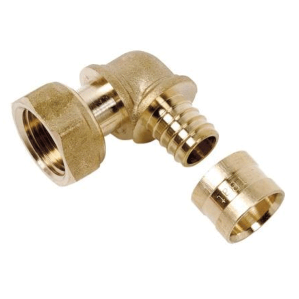 Raccord PER coudé en laiton avec écrou tournant femelle 1/2" à sertir par glissement - SERTIgliss - pour tube  Ø 16 mm