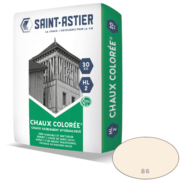 Chaux naturelle colorée Saint Astier HL 2 - Teinte 086 grège - sac de 30 KG