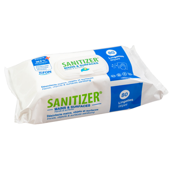 Lingette désinfectante pour mains et surfaces - Sans rinçage - Sanitizer - Sachet de 80 lingettes