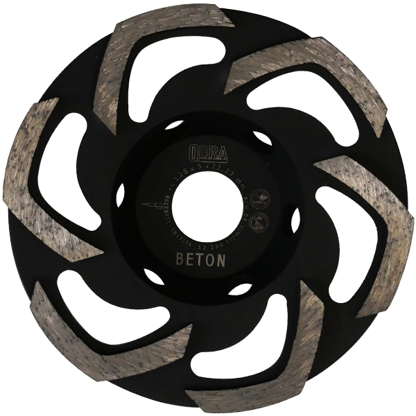 Plateau diamant pour ponçage à sec béton Ø 125 mm - Obra - 6 segments de 5 mm - Alésage 22,23 mm