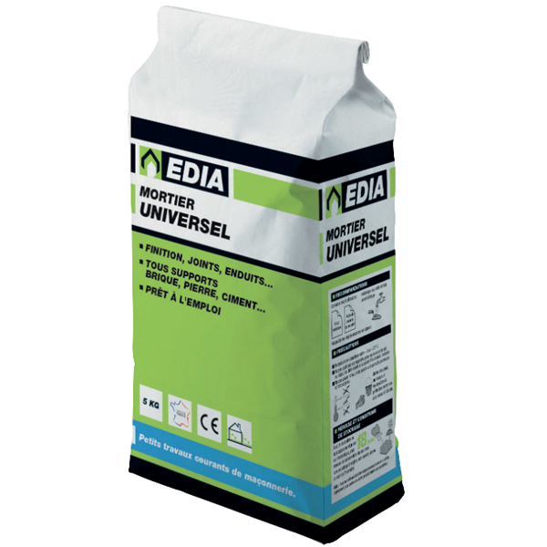 Mortier universel Edia pour travaux courants de maçonnerie sac de 5 kg