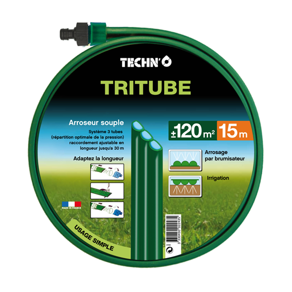 Tuyau arroseur souple tritube arrosage brumisateur irrigation 15m Vert