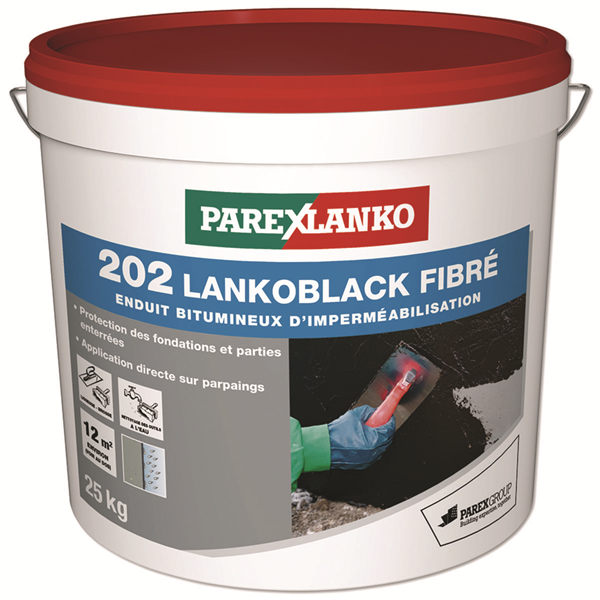 Enduit bitumineux d'imperméabilisation 202 LANKOBLACK FIBRÉ Parexlanko Seau de 25 kg
