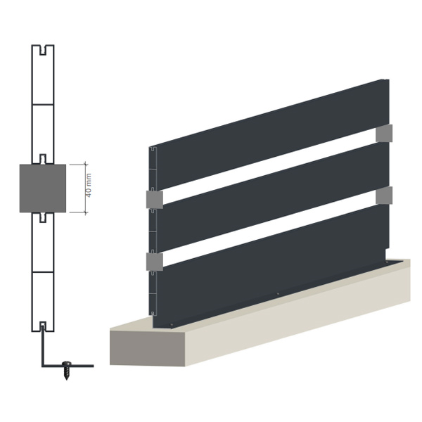 Entretoise 40 x 40 mm Alu laquée pour espacement régulier entre lames Louver 110 - Open 100 et Wide 200 - Lot de 96 pièces