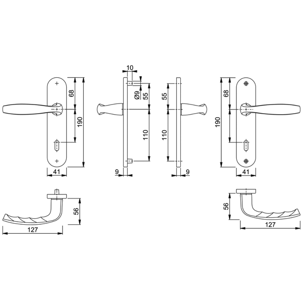 Poignée de porte clé en L - New York Hoppe - porte 38 - 47mm carré 7mm - Alu aspect inox