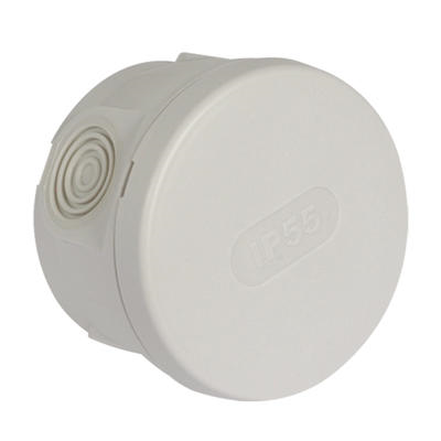 Boite de dérivation étanche ronde IP55 - Ø 85 x 50 mm - 4 entrées - Polypropylène - Gris