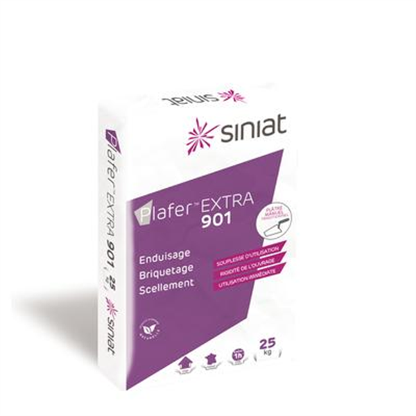 Plâtre à prise lente pour briquetage et enduisage de grandes surfaces - Plafer Extra 901 Siniat - Sac de 25 KG