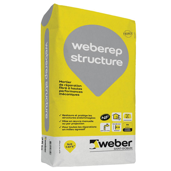Mortier de réparation fibré Weber Rep Structure à haute performance mécanique