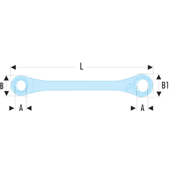 Clé polygonale à cliquet droite multi-ouvertures métriques Facom 16X17 - 18x19 mm