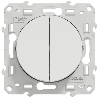 Interrupteur double poussoir Schneider Odace à encastrer - avec support de fixation - blanc - 10A 250V