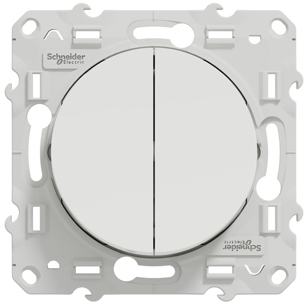 Interrupteur double poussoir Schneider Odace à encastrer - avec support de fixation - blanc - 10A 250V