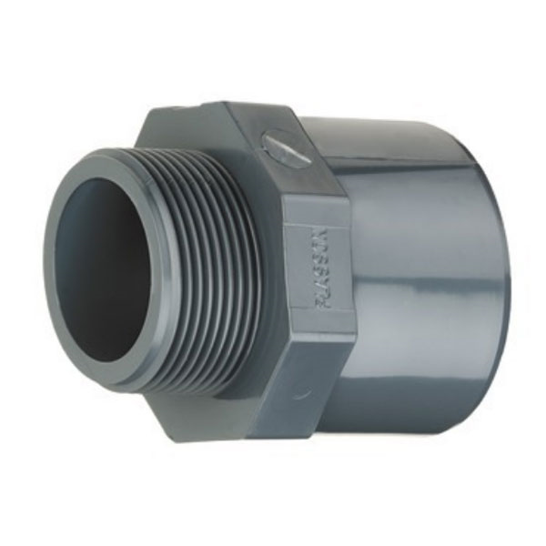 Mamelon PVC Fileté R 1" 1/2 - Embout DN 50 à coller - Raccord PVC-U pression PN16 - Certifié ACS