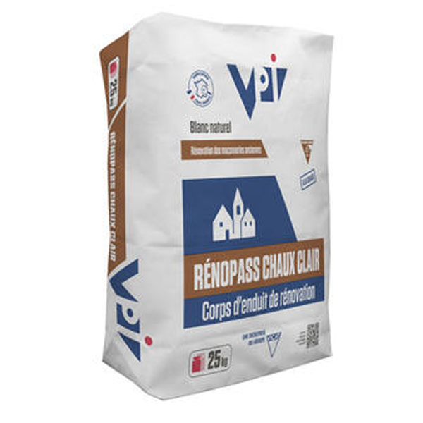Enduit de parement - Rénopass Chaux Grain moyen 937. Blanc cassé - sac de 25 KG