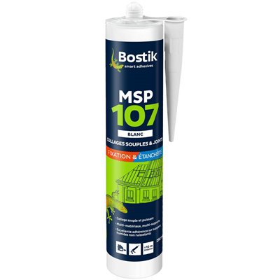Mastic multi-usages colle et joint - Bostik MSP 107 Blanc - cartouche 290 MLT