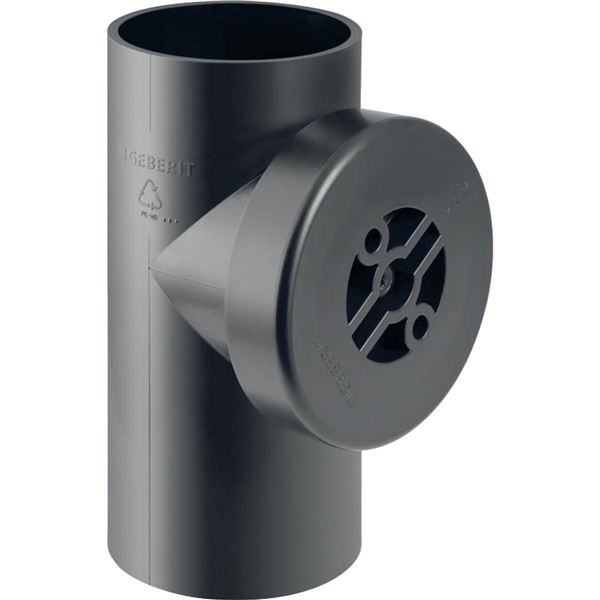 Pièce de nettoyage 90° Geberit PE avec trappe de visite ronde: d=110mm, d1=110mm