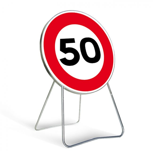 Panneau indication temporaire "50 km/h" B14 classe T1 dimensions 850 mm