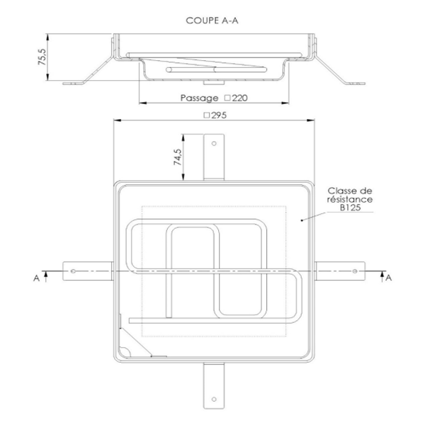 Tampon à remplir de béton ou à paver en acier galvanisé - BOTOLI TOB22 - pour boite de branchement - 295,0 mm x 295,0 mm