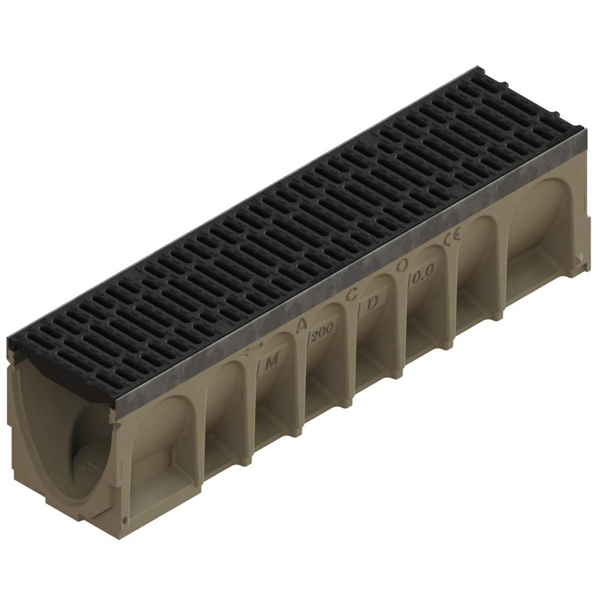 CANIVEAU BETON/POLYESTER 200MM GRILLE FONTE D400 L1M