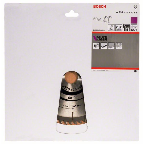 Lame scie circulaire Bosch multi-matériaux diamètre 216 mm alésage 30 mm 60 dents