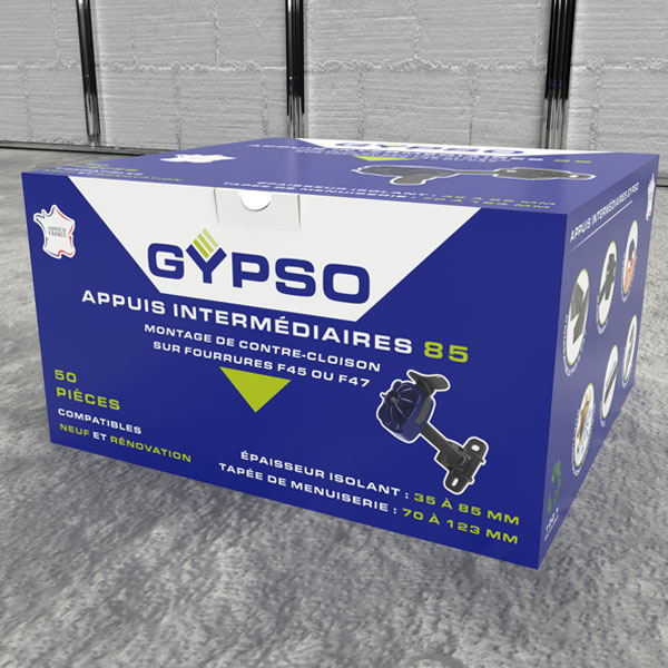 Appui intermédiaire réglable Gypso 85 pour fourrure F45 ou F47 - isolant de 35 à 85 MM - Boîte de 50