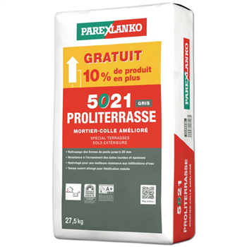 Mortier-colle amélioré pour terrasses/sols extérieurs - 5021 Proliterrasse - Gris - Sac de 27,5 KG