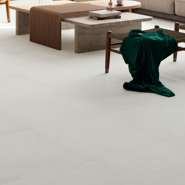 Carrelage sol intérieur effet béton en grès cérame émaillé - Jessica - 45,0 CM x 45,0 CM - ép. 9,50 MM - Blanco