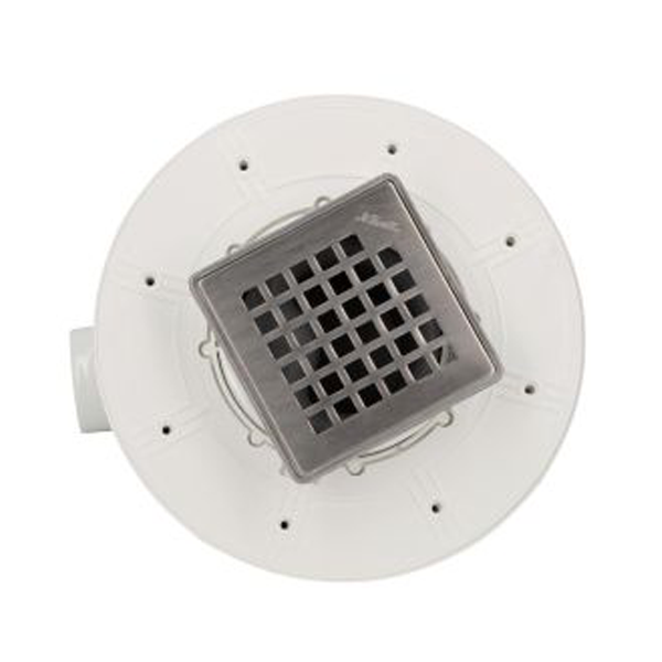 Siphon PVC pour sol carrelé avec grille 10 x 10 cm et cadre en Inox 304 - sortie horizontale ø 40/50 mm